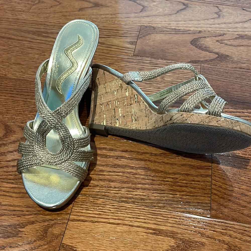 Gold metallic wedge sandals